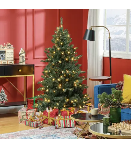 Árbol de Navidad Artificial 150 cm con 220 Luces LED 588 Ramas y Patas de Metal Árbol Navideño para Interior Verde
