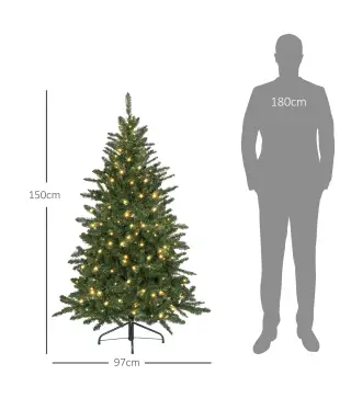 Árbol de Navidad Artificial 150 cm con 220 Luces LED 588 Ramas y Patas de Metal Árbol Navideño para Interior Verde