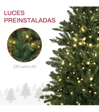 Árbol de Navidad Artificial 150 cm con 220 Luces LED 588 Ramas y Patas de Metal Árbol Navideño para Interior Verde