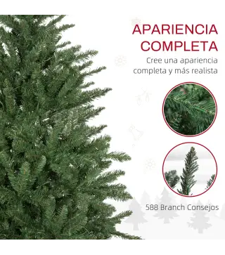 Árbol de Navidad Artificial 150 cm con 220 Luces LED 588 Ramas y Patas de Metal Árbol Navideño para Interior Verde