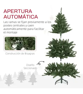 Árbol de Navidad Artificial 150 cm con 220 Luces LED 588 Ramas y Patas de Metal Árbol Navideño para Interior Verde