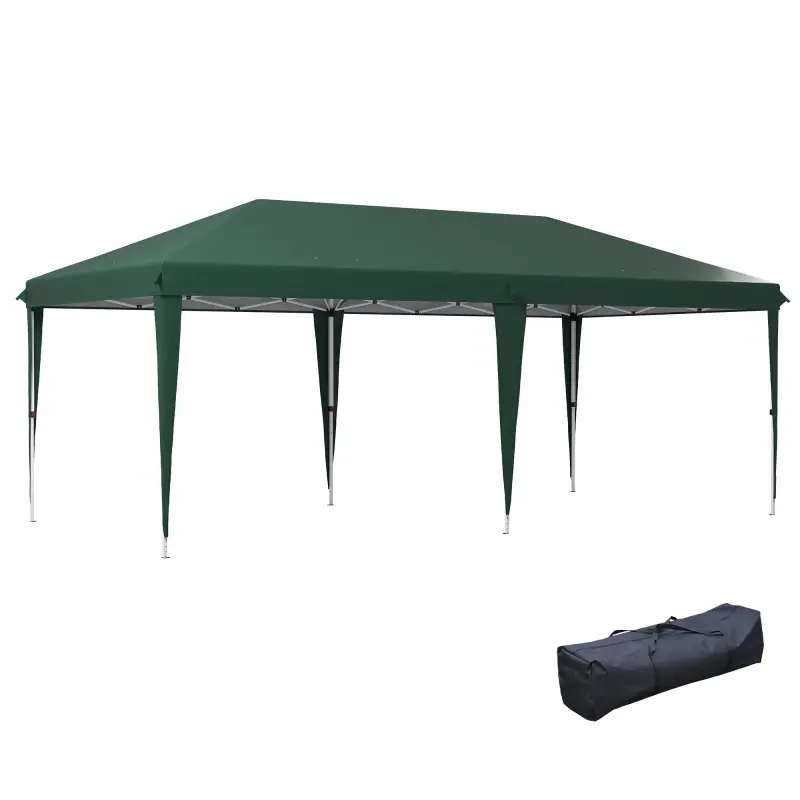 Cenador de Jardín 6x3 m Gazebo con Altura Ajustable en 3 Niveles Bolsa de Transporte Marco de Acero Anti-UV Verde