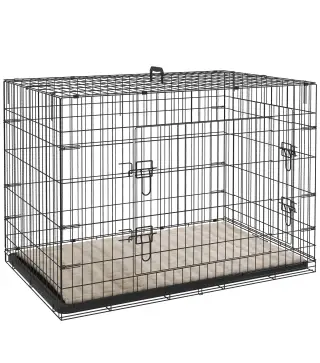 Jaula para Perros Plegable con Cojín Puertas Bandeja Extraíble y Marco de Alambre Metálico 106x71,5x76 cm Negro y Beige
