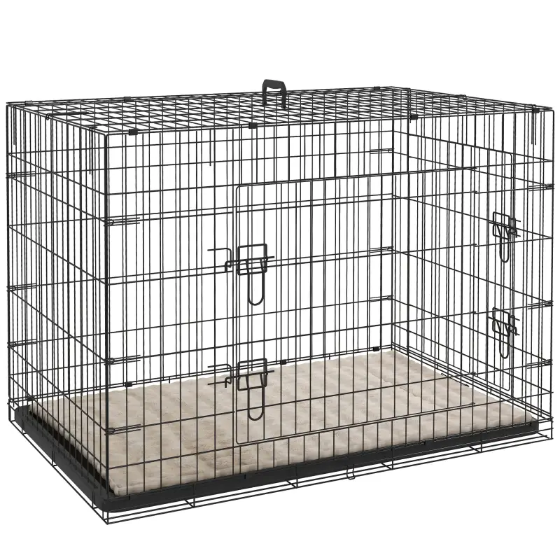 Jaula para Perros Plegable con Cojín Puertas Bandeja Extraíble y Marco de Alambre Metálico 106x71,5x76 cm Negro y Beige