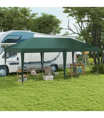 Cenador de Jardín 6x3 m Gazebo con Altura Ajustable en 3 Niveles Bolsa de Transporte Marco de Acero Anti-UV Verde