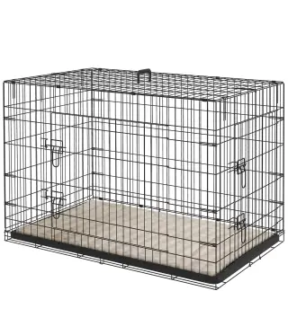 Jaula para Perros Plegable con Cojín Puertas Bandeja Extraíble y Marco de Alambre Metálico 106x71,5x76 cm Negro y Beige