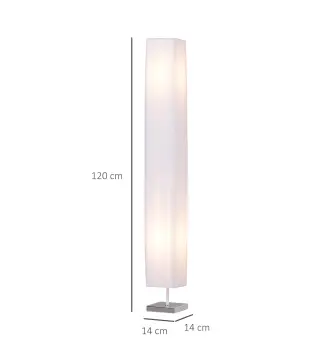 Lámpara de Pie con 2 Casquillos E27 Pantalla de Tela Interruptor de Pedal Base de Acero Inoxidable Blanco