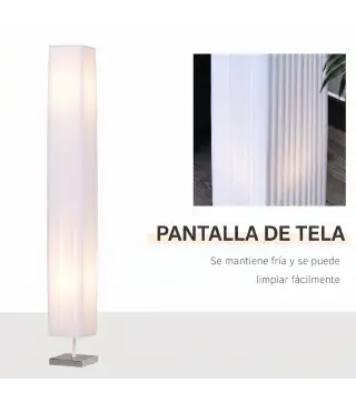 Lámpara de Pie con 2 Casquillos E27 Pantalla de Tela Interruptor de Pedal Base de Acero Inoxidable Blanco