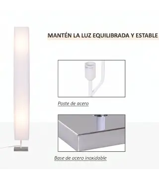 Lámpara de Pie con 2 Casquillos E27 Pantalla de Tela Interruptor de Pedal Base de Acero Inoxidable Blanco