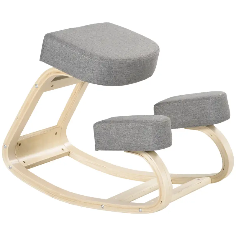 Silla Ergonómica de Rodillas con Cojines Acolchados Marco de Madera para una Mejor Postura Oficina Gris Silla Ergonómica de Rodillas con Cojines Acolchados Marco de Madera para una Mejor Postura Oficina Gris