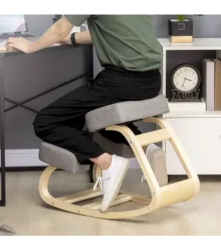 Silla Ergonómica de Rodillas con Cojines Acolchados Marco de Madera para una Mejor Postura Oficina Gris