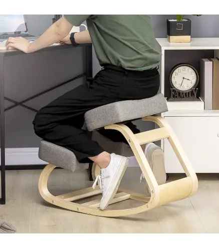 Silla Ergonómica de Rodillas con Cojines Acolchados Marco de Madera para una Mejor Postura Oficina Gris