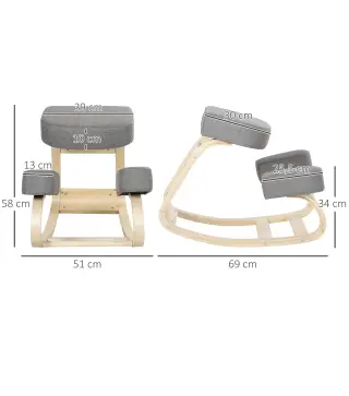 Silla Ergonómica de Rodillas con Cojines Acolchados Marco de Madera para una Mejor Postura Oficina Gris