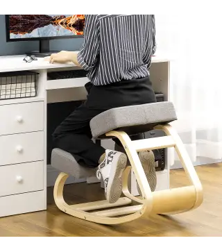 Silla Ergonómica de Rodillas con Cojines Acolchados Marco de Madera para una Mejor Postura Oficina Gris
