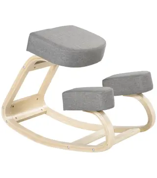 Silla Ergonómica de Rodillas con Cojines Acolchados Marco de Madera para una Mejor Postura Oficina Gris
