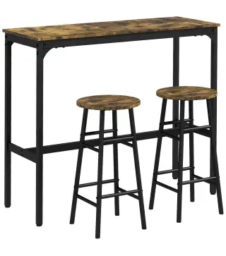 Conjunto Mesa Alta de Cocina con 2 Taburetes Marco de Acero Estilo Industrial Mesa Alta para Comedor Marrón Rústico