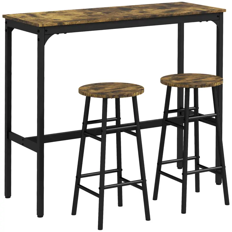 Conjunto Mesa Alta de Cocina con 2 Taburetes Marco de Acero Estilo Industrial Mesa Alta para Comedor Marrón Rústico Conjunto Mesa Alta de Cocina con 2 Taburetes Marco de Acero Estilo Industrial Mesa Alta para Comedor Marrón Rústico