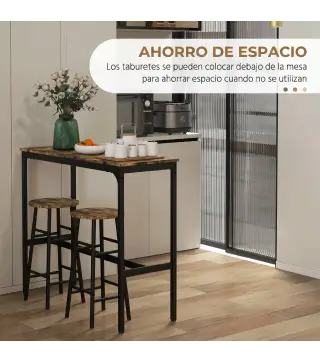 Conjunto Mesa Alta de Cocina con 2 Taburetes Marco de Acero Estilo Industrial Mesa Alta para Comedor Marrón Rústico