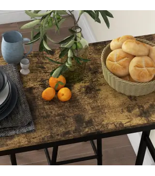 Conjunto Mesa Alta de Cocina con 2 Taburetes Marco de Acero Estilo Industrial Mesa Alta para Comedor Marrón Rústico