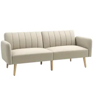 Sofá Cama de 2 Plazas Tapizado en Lino Sintético con Respaldo Ajustable y Reposabrazos Desmontables 173x75x73 cm Beige