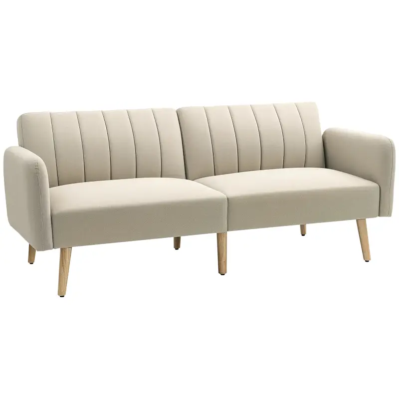 Sofá Cama de 2 Plazas Tapizado en Lino Sintético con Respaldo Ajustable y Reposabrazos Desmontables 173x75x73 cm Beige