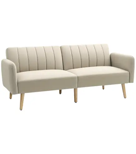 Sofá Cama de 2 Plazas Tapizado en Lino Sintético con Respaldo Ajustable y Reposabrazos Desmontables 173x75x73 cm Beige