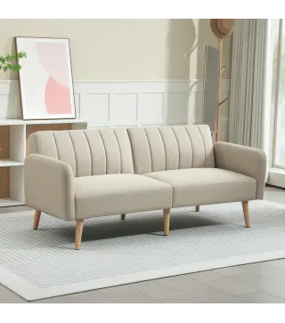 Sofá Cama de 2 Plazas Tapizado en Lino Sintético con Respaldo Ajustable y Reposabrazos Desmontables 173x75x73 cm Beige