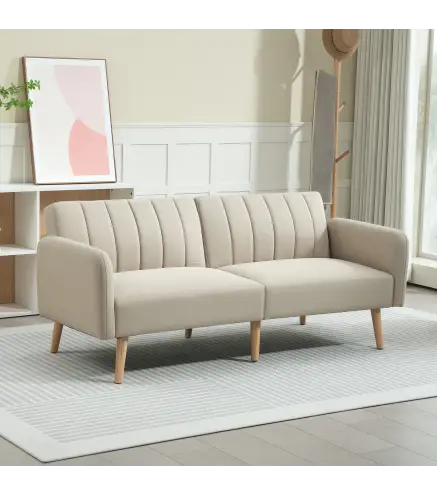 Sofá Cama de 2 Plazas Tapizado en Lino Sintético con Respaldo Ajustable y Reposabrazos Desmontables 173x75x73 cm Beige