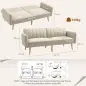 Sofá Cama de 2 Plazas Tapizado en Lino Sintético con Respaldo Ajustable y Reposabrazos Desmontables 173x75x73 cm Beige