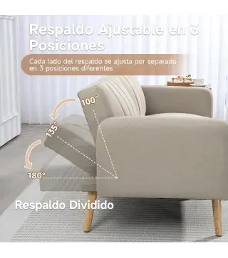 Sofá Cama de 2 Plazas Tapizado en Lino Sintético con Respaldo Ajustable y Reposabrazos Desmontables 173x75x73 cm Beige