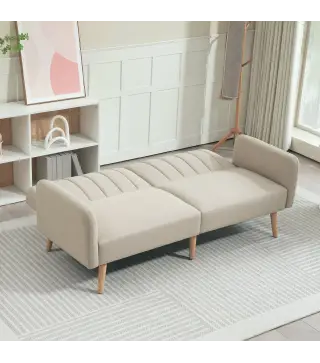 Sofá Cama de 2 Plazas Tapizado en Lino Sintético con Respaldo Ajustable y Reposabrazos Desmontables 173x75x73 cm Beige