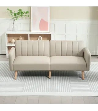 Sofá Cama de 2 Plazas Tapizado en Lino Sintético con Respaldo Ajustable y Reposabrazos Desmontables 173x75x73 cm Beige