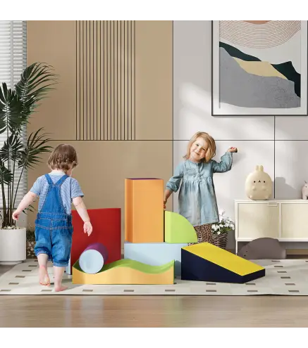 Juego de 7 Bloques de Espuma para Niños 1-3 Años Bloques Psicomotricidad Juguetes de Construcción 60x40x11 cm Multicolor