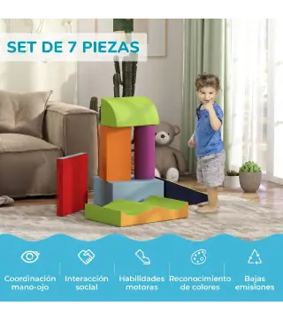 Juego de 7 Bloques de Espuma para Niños 1-3 Años Bloques Psicomotricidad Juguetes de Construcción 60x40x11 cm Multicolor