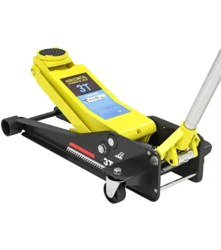 Gato Hidráulico para Coche 3 T Altura de Elevación 75-505 mm con Bomba de Doble Pistón Ruedas y Mango de Aluminio Amarillo