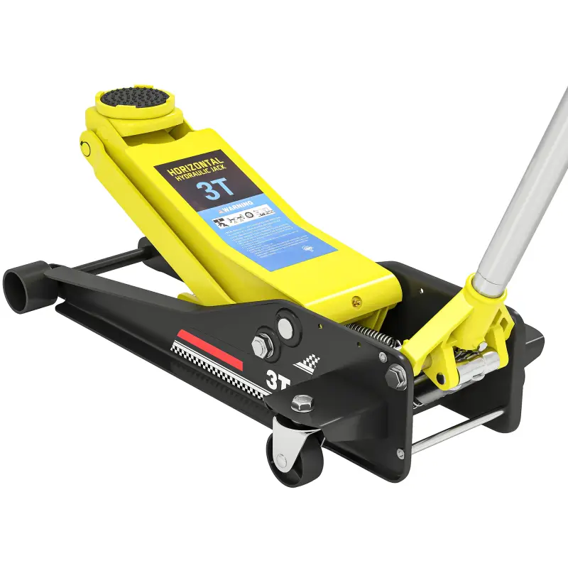 Gato Hidráulico para Coche 3 T Altura de Elevación 75-505 mm con Bomba de Doble Pistón Ruedas y Mango de Aluminio Amarillo