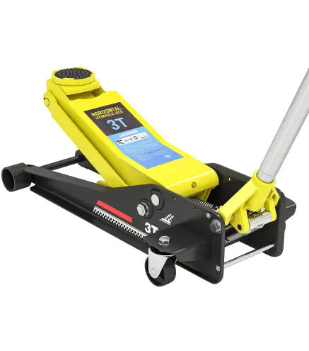 Gato Hidráulico para Coche 3 T Altura de Elevación 75-505 mm con Bomba de Doble Pistón Ruedas y Mango de Aluminio Amarillo