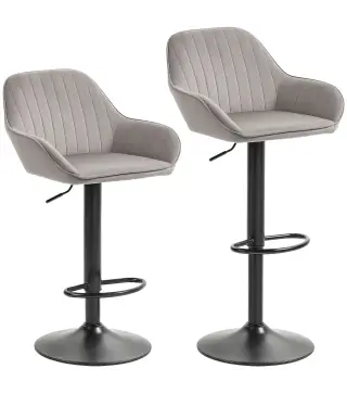 Juego de 2 Taburetes de Bar Giratorios Altura Ajustable 62-83 cm Tapizada en Terciopelo Respaldo y Reposapiés Gris