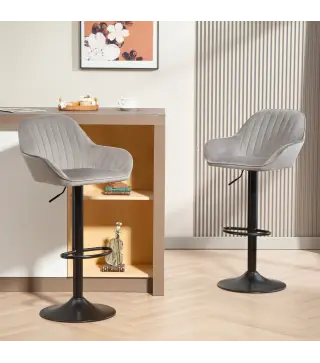 Juego de 2 Taburetes de Bar Giratorios Altura Ajustable 62-83 cm Tapizada en Terciopelo Respaldo y Reposapiés Gris