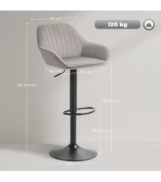 Juego de 2 Taburetes de Bar Giratorios Altura Ajustable 62-83 cm Tapizada en Terciopelo Respaldo y Reposapiés Gris