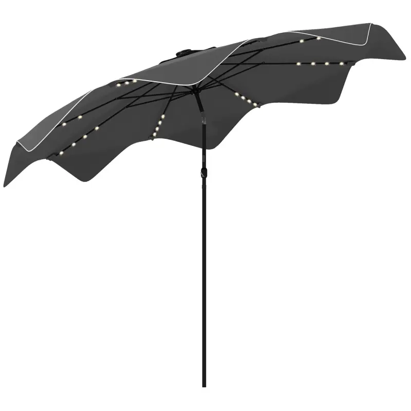 Sombrilla de Jardín Manual Ø292x254 cm con 32 Luces LED Solares 8 Varillas Impermeable y Rejillas de Ventilación Gris Sombrilla de Jardín Manual Ø292x254 cm con 32 Luces LED Solares 8 Varillas Impermeable y Rejillas de Ventilación Gris