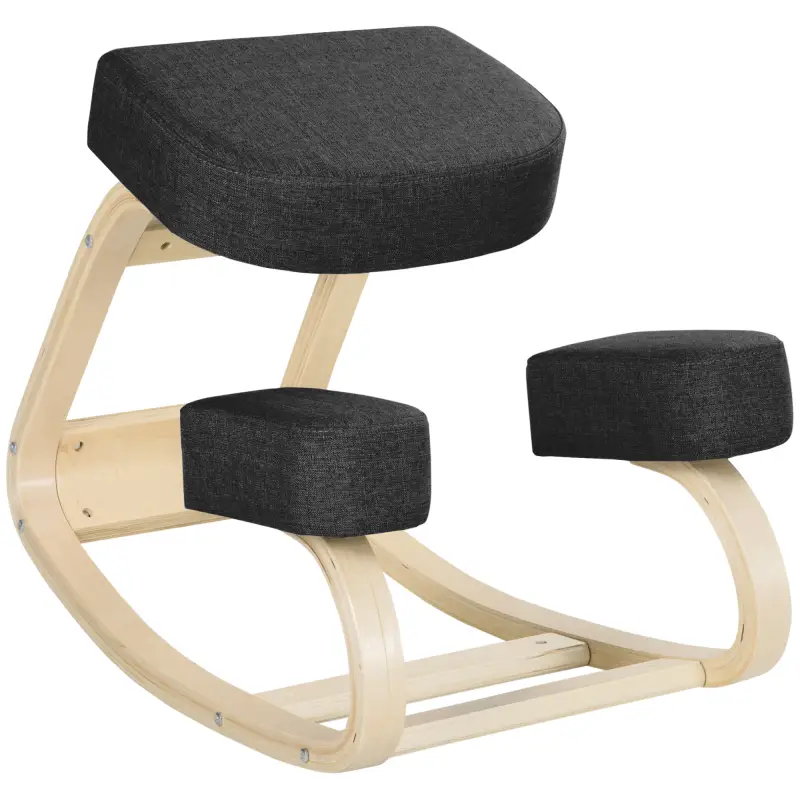 Silla Ergonómica de Rodillas con Cojines Acolchados Marco de Madera para una Mejor Postura Oficina Negro