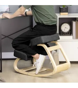 Silla Ergonómica de Rodillas con Cojines Acolchados Marco de Madera para una Mejor Postura Oficina Negro