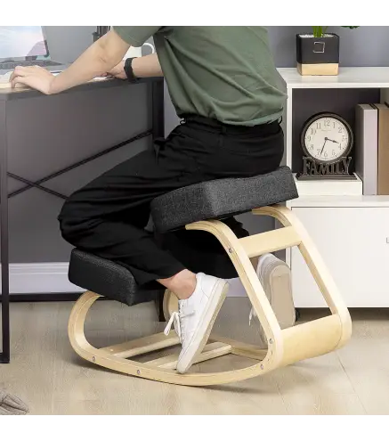 Silla Ergonómica de Rodillas con Cojines Acolchados Marco de Madera para una Mejor Postura Oficina Negro