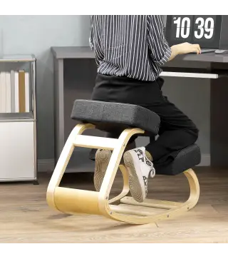 Silla Ergonómica de Rodillas con Cojines Acolchados Marco de Madera para una Mejor Postura Oficina Negro