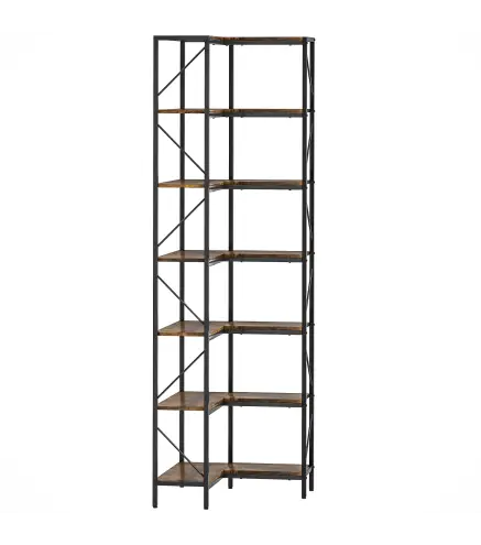 Estantería de Esquina de 7 Niveles Estantería Industrial para Dormitorio Salón Estudio 60x60x198 cm Marrón Rústico