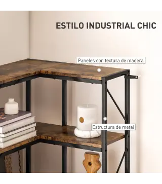 Estantería de Esquina de 7 Niveles Estantería Industrial para Dormitorio Salón Estudio 60x60x198 cm Marrón Rústico