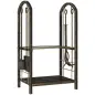 Estante de Leña de Metal de 2 Niveles con 4 Herramientas para Chimenea y Ganchos 43x30x74 cm Marrón Oscuro