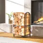 Estante de Leña de Metal de 2 Niveles con 4 Herramientas para Chimenea y Ganchos 43x30x74 cm Marrón Oscuro