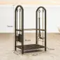 Estante de Leña de Metal de 2 Niveles con 4 Herramientas para Chimenea y Ganchos 43x30x74 cm Marrón Oscuro